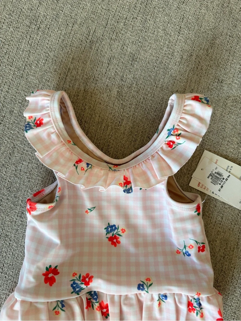 Old Navy Pink Gingham Floral Ruffle Baby One-Piece